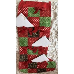 70s Hanging Handmade Christmas Card Holder, cotton patchwork